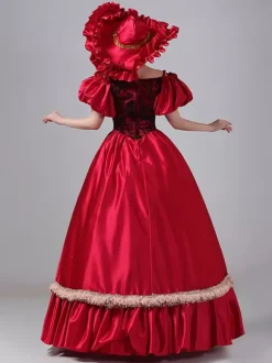 Burgundy Retro Tudor Dress Costumes Lace Polyester Dress Marie Antoinette Costume Women's Royal Tunic Vintage Clothing