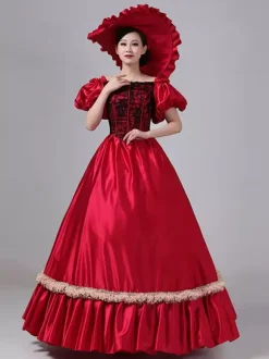 Burgundy Retro Tudor Dress Costumes Lace Polyester Dress Marie Antoinette Costume Women's Royal Tunic Vintage Clothing