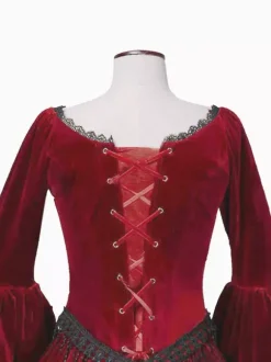Burgundy Retro Tudor Dress Costumes Women's Marie Antoinette Costume Lace Lace Polyester Tunic Dress Retro Masquerade Ball Gown