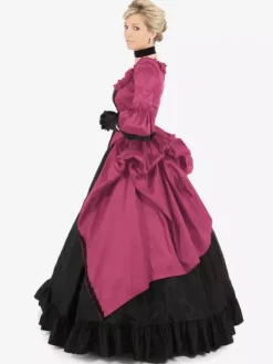 Burgundy Retro Tudor Dress Costumes Lace Polyester Dress Women's Retro Tunic Marie Antoinette Costume Party Prom Dress
