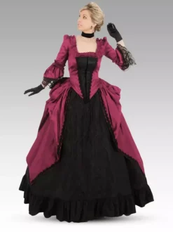 Burgundy Retro Tudor Dress Costumes Lace Polyester Dress Women's Retro Tunic Marie Antoinette Costume Party Prom Dress