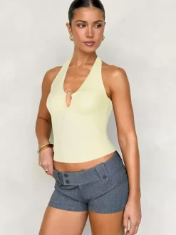 Burgundy Cami Top Halter Lace Up Buttons Chic Women Camis