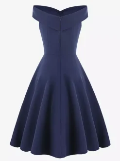 Burgundy Off Shoulder A Line Midi Dress For Women Elegant Formal