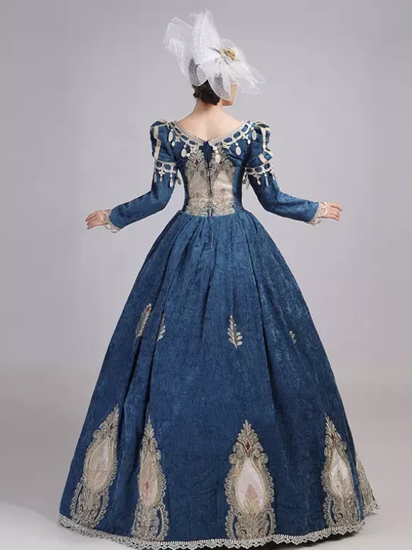 Burgundy Victorian Rococo Dress V-Neck Long Sleeves Ball Gown Dress