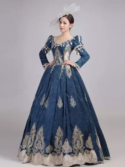 Burgundy Victorian Rococo Dress V-Neck Long Sleeves Ball Gown Dress