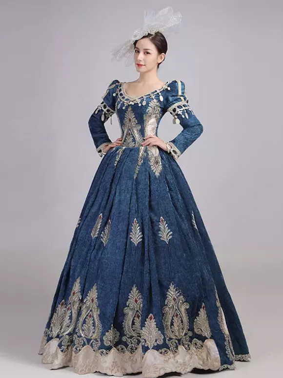 Burgundy Victorian Rococo Dress V-Neck Long Sleeves Ball Gown Dress