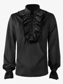 Burgundy Vintage Vintage Long Sleeves Top Retro Costumes For Man