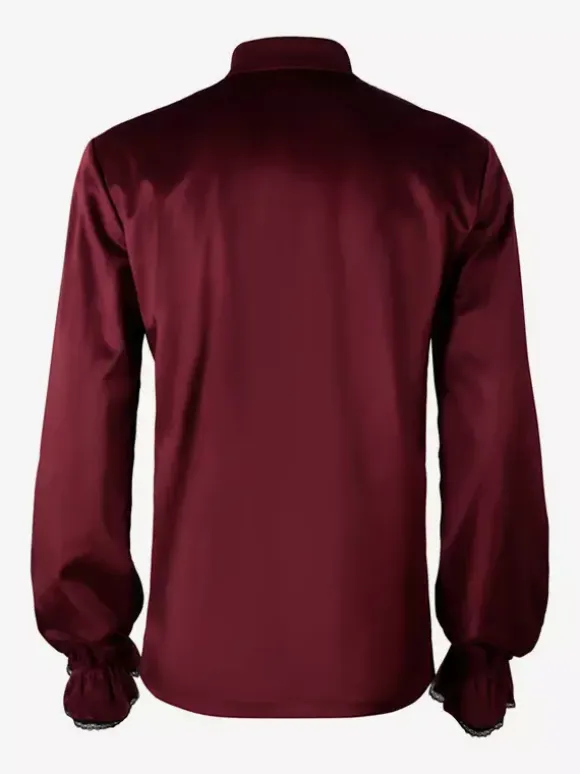 Burgundy Vintage Vintage Long Sleeves Top Retro Costumes For Man