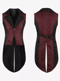 Burgundy Vintage Vintage Polyester Sleeveless Retro Costumes For Man