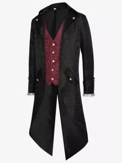 Burgundy Vintage Western Polyester Jacquard Long Sleeves Retro Costumes For Man