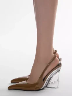Burgundy Wedge Pumps Pointed Toe Slingback Wedges For Women