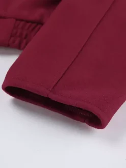 Burgundy Wine Red Minimal Collar Full Zip Elastic Cuff Waist Short Bomber Jacket