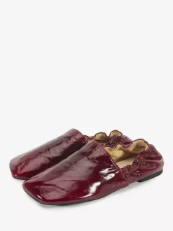 Burgundy Ballet Flats Genuine Leather Square Toe Slip On Flat Shoes