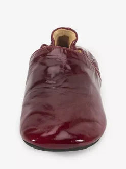 Burgundy Ballet Flats Genuine Leather Square Toe Slip On Flat Shoes