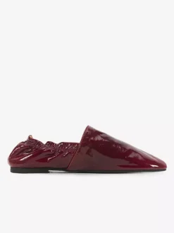 Burgundy Ballet Flats Genuine Leather Square Toe Slip On Flat Shoes