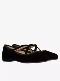 Burgundy Ballet Flats Women's Round Toe Velvet Criss Cross Ballerinas