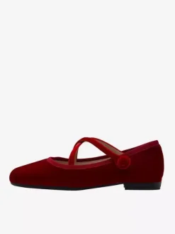 Burgundy Ballet Flats Women's Round Toe Velvet Criss Cross Ballerinas