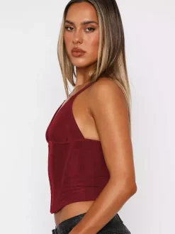 Burgundy Cami Top Straps Neck Chic Women Camis