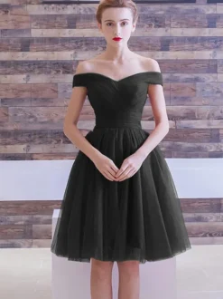 Burgundy Homecoming Dress 2026 Tulle Off The Shoulder A Line Ruched Knee Length Cocktail Dress Free Customization
