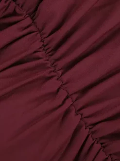 Burgundy One Shoulder Women's Maxi Gown - Elegant Ruched Bodycon Long Dress - Old Money Aesthetic Evening Party Wear 2026