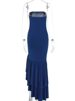 Burgundy Prom Dress Off The Shoulder Ruffles Asymmetrical Elegant Maxi Dresses