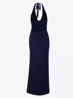 Burgundy Sequin Women Halter Maxi Dress - Elegant Ruched Bodycon Backless Mermaid Gown - Prom Party Outfit 2026