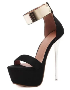 Burgundy Sexy Sandals 2026 Women High Heel Sandals Platform Metal Details Ankle Strap Sandal Shoes