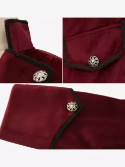 Burgundy Vintage Top Retro Buttons Overcoat Retro Costumes For Man