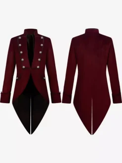 Burgundy Vintage Top Retro Buttons Overcoat Retro Costumes For Man