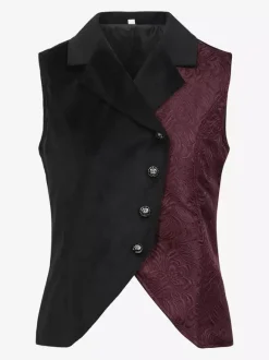 Burgundy Vintage Vintage Polyester Sleeveless Retro Costumes For Man
