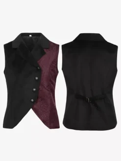 Burgundy Vintage Vintage Polyester Sleeveless Retro Costumes For Man