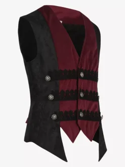 Burgundy Vintage Vintage Sleeveless Waistcoat Retro Costumes For Man