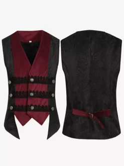 Burgundy Vintage Vintage Sleeveless Waistcoat Retro Costumes For Man