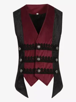 Burgundy Vintage Vintage Sleeveless Waistcoat Retro Costumes For Man