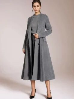 Burgundy Woolen Flared Coat Vintage Shawl Collar Double-breasted Winter A-line Outerwear For Women 2026