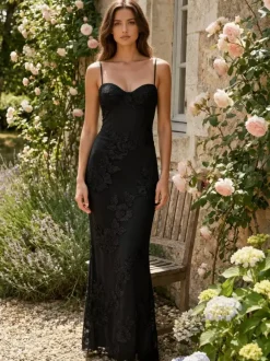 Butter Yellow Floral Embroidery Spaghetti Straps Sheath Long Prom Dresses For Women 2026