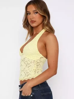 Cami Halter Pink Top U-Neck Lace Chic Backless Camis For Women