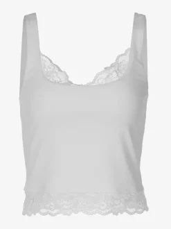 Cami Top Eyelash Lace Trim V Neck Ruched Slim Crop Cami Tank Top