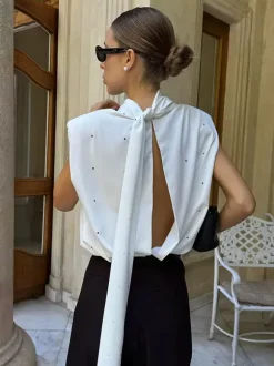 Cami Top High Collar Lace Up Casual Women Camis