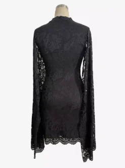 Cape Sleeve High Neck Floral Lace Bodycon Mini Dress For Women 2026