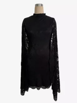 Cape Sleeve High Neck Floral Lace Bodycon Mini Dress For Women 2026