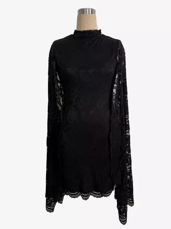 Cape Sleeve High Neck Floral Lace Bodycon Mini Dress For Women 2026