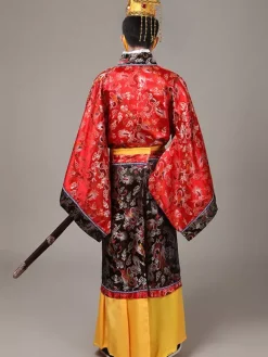 Carnival Chinese Costume Gold Emperor Long Gown With Sash And Hat For Men
