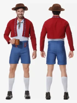 Carnival Halloween Costumes Red Men's Euro-Style Set Holidays Costumes