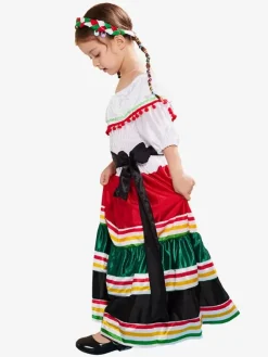 Carnival Halloween Traditional Mexican Dress for Girls Folklorico Dance Dress