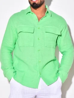 Casual Shirt For Men Turndown Collar Chic White Men's Shirts