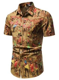 Casual Shirt For Men Turndown Collar Casual Artwork Amber Men's Shirts