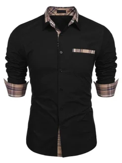 Casual Shirt For Men Turndown Collar Casual Removable Color Block Baby blue Men's Shirts