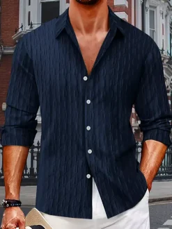 Casual Shirts For Men Button Down Stripes Long Sleeve Textured Summer Beach Shirts