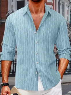 Casual Shirts For Men Button Down Stripes Long Sleeve Textured Summer Beach Shirts